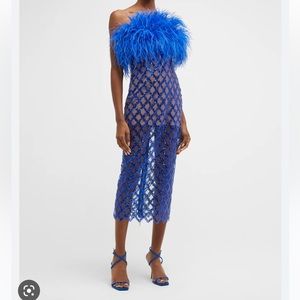 Coco X Afiya Cobalt Sequin Midi Dress w/ Feather Trim size medium NWT
